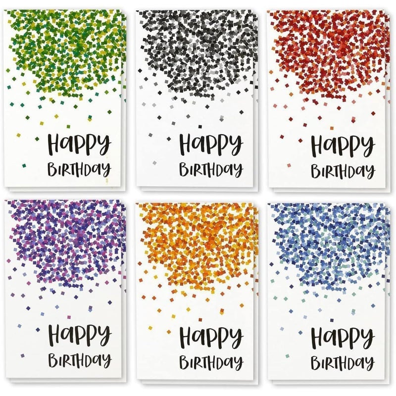 Paper Junkie Birthday Greeting Cards - 4 x 6-Inch, 48-Pack, Multicolor Confetti Design - Blank Inside with Envelopes for Party & Business - Image 1